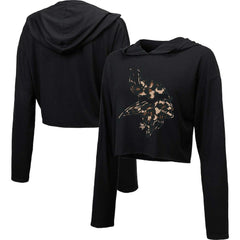 Minnesota Vikings  Majestic Threads Women's Leopard Cropped Pullover Hoodie