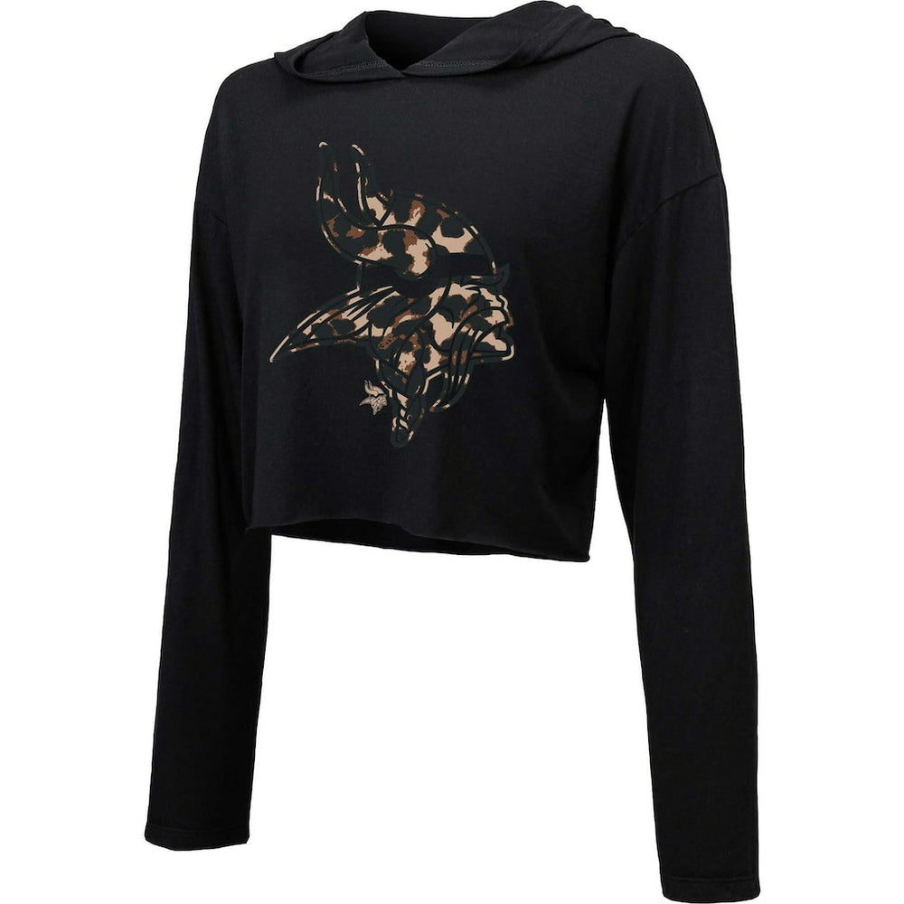 Minnesota Vikings  Majestic Threads Women's Leopard Cropped Pullover Hoodie