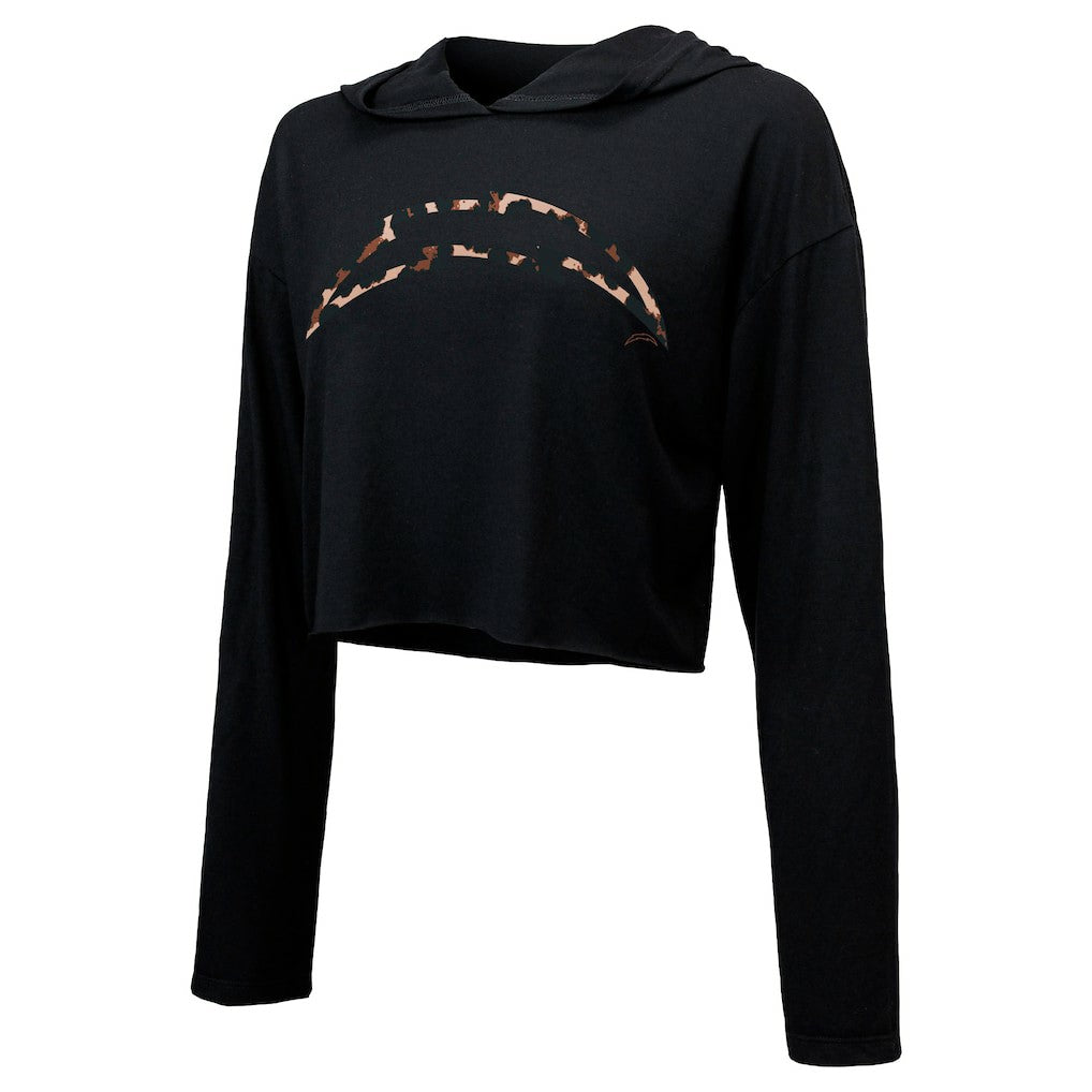 Los Angeles Chargers  Justin Herbert  Majestic Threads Women's Leopard Player Name & Number Long Sleeve Cropped Hoodie