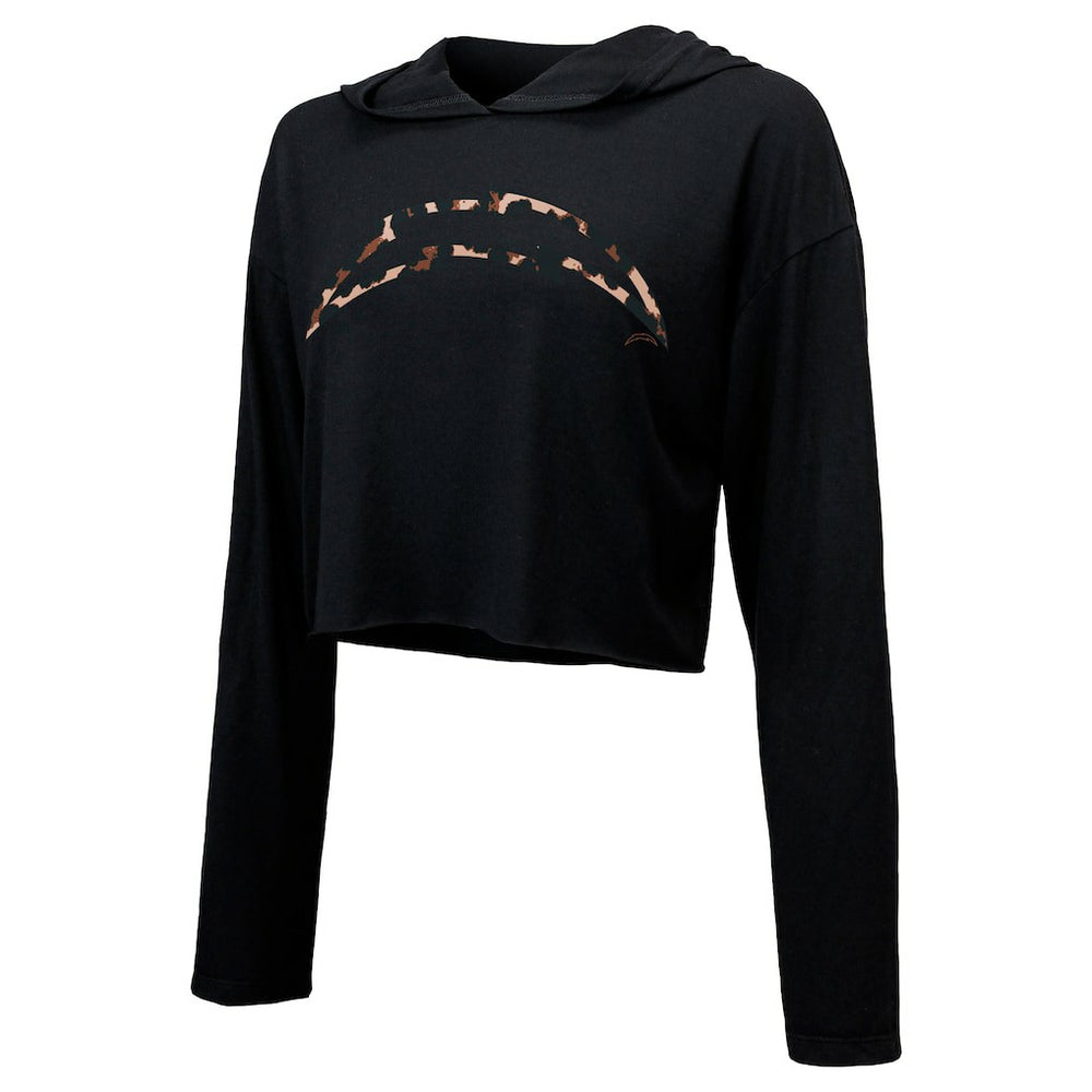 Los Angeles Chargers  Justin Herbert  Majestic Threads Women's Leopard Player Name & Number Long Sleeve Cropped Hoodie
