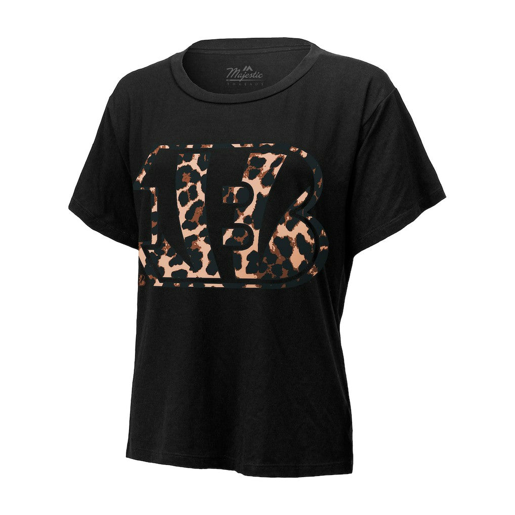 Cincinnati Bengals  Joe Burrow  Majestic Threads Women's Leopard Player Name & Number T-Shirt