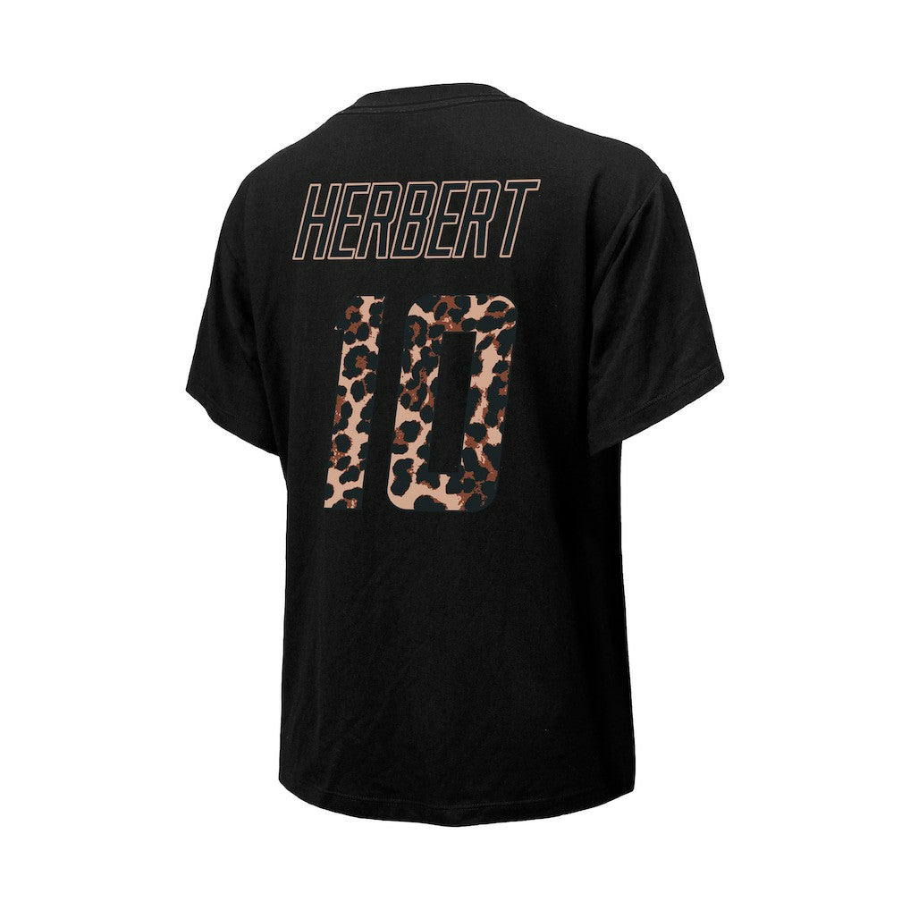Los Angeles Chargers  Justin Herbert  Majestic Threads Women's Leopard Player Name & Number T-Shirt