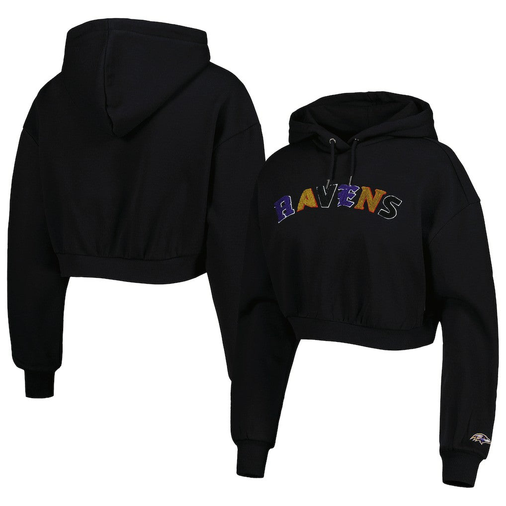 Baltimore Ravens  The Wild Collective Women's Cropped Pullover Hoodie