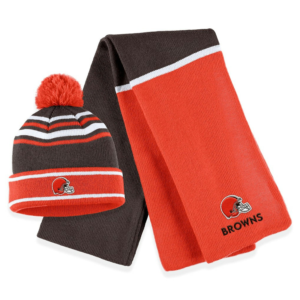 Cleveland Browns  WEAR by Erin Andrews Women's Colorblock Cuffed Knit Hat with Pom and Scarf Set