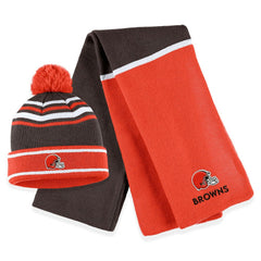 Cleveland Browns  WEAR by Erin Andrews Women's Colorblock Cuffed Knit Hat with Pom and Scarf Set