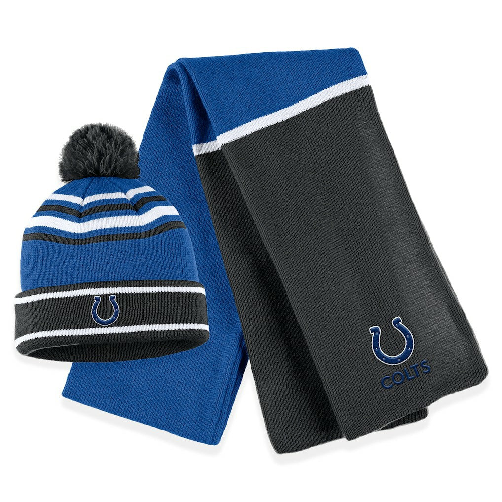 Indianapolis Colts  WEAR by Erin Andrews Women's Colorblock Cuffed Knit Hat with Pom and Scarf Set