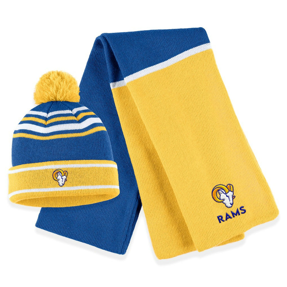 Los Angeles Rams  WEAR by Erin Andrews Women's Colorblock Cuffed Knit Hat with Pom and Scarf Set