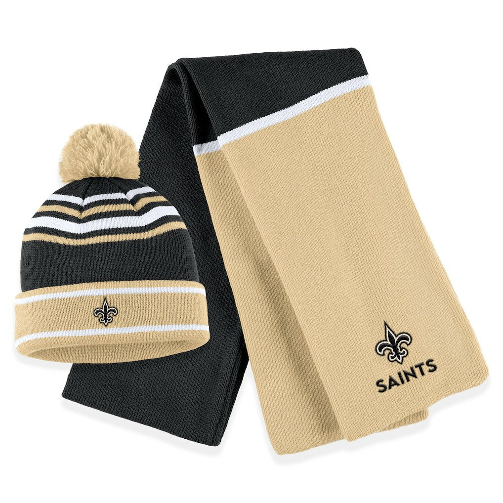 New Orleans Saints  WEAR by Erin Andrews Women's Colorblock Cuffed Knit Hat with Pom and Scarf Set