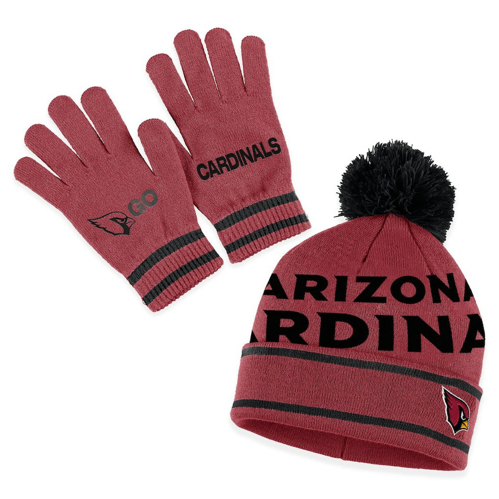 Arizona Cardinals  WEAR by Erin Andrews Women's Double Jacquard Cuffed Knit Hat with Pom and Gloves Set
