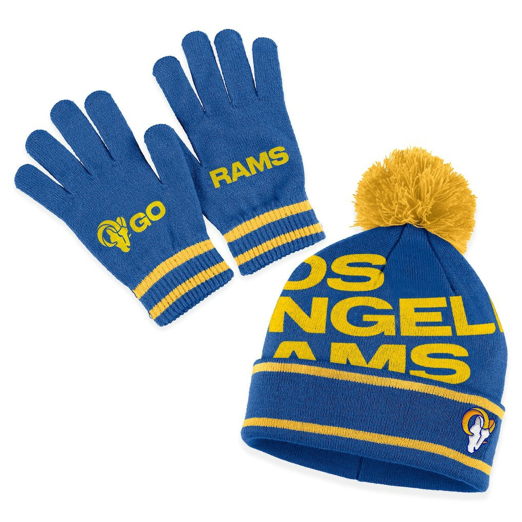 Los Angeles Rams  WEAR by Erin Andrews Women's Double Jacquard Cuffed Knit Hat with Pom and Gloves Set