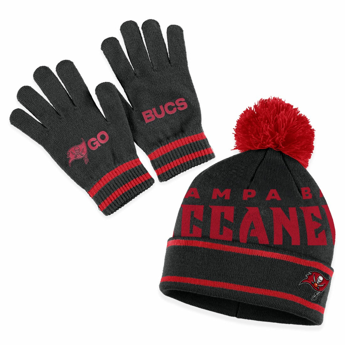 Tampa Bay Buccaneers  WEAR by Erin Andrews Women's Double Jacquard Cuffed Knit Hat with Pom and Gloves Set