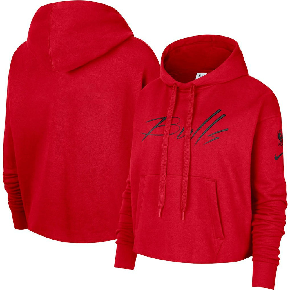 Chicago Bulls Women's Split Flip Courtside Cropped Pullover Hoodie Outlet