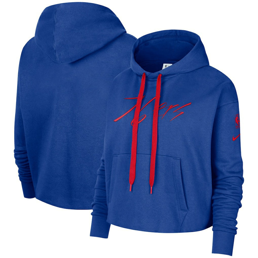 Philadelphia 76ers Women's Split Flip Courtside Cropped Pullover Hoodie Discount
