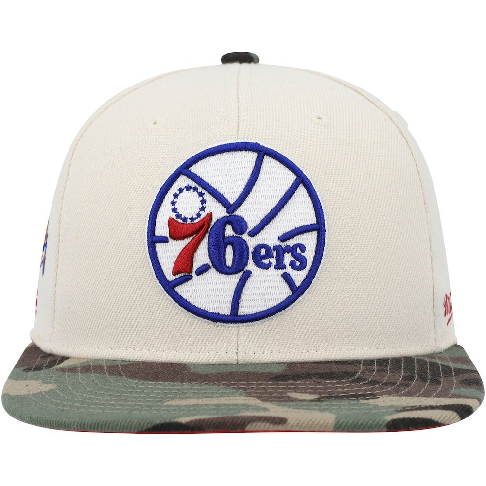 Philadelphia 76ers Hardwood Classics 1976 NBA All-Star Game Off White Camo Fitted Hat On Sale