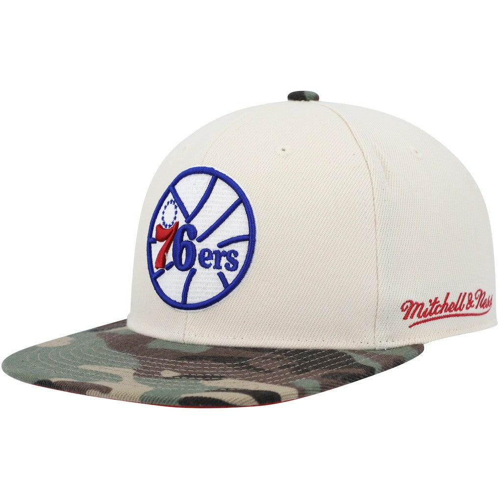 Philadelphia 76ers Hardwood Classics 1976 NBA All-Star Game Off White Camo Fitted Hat On Sale