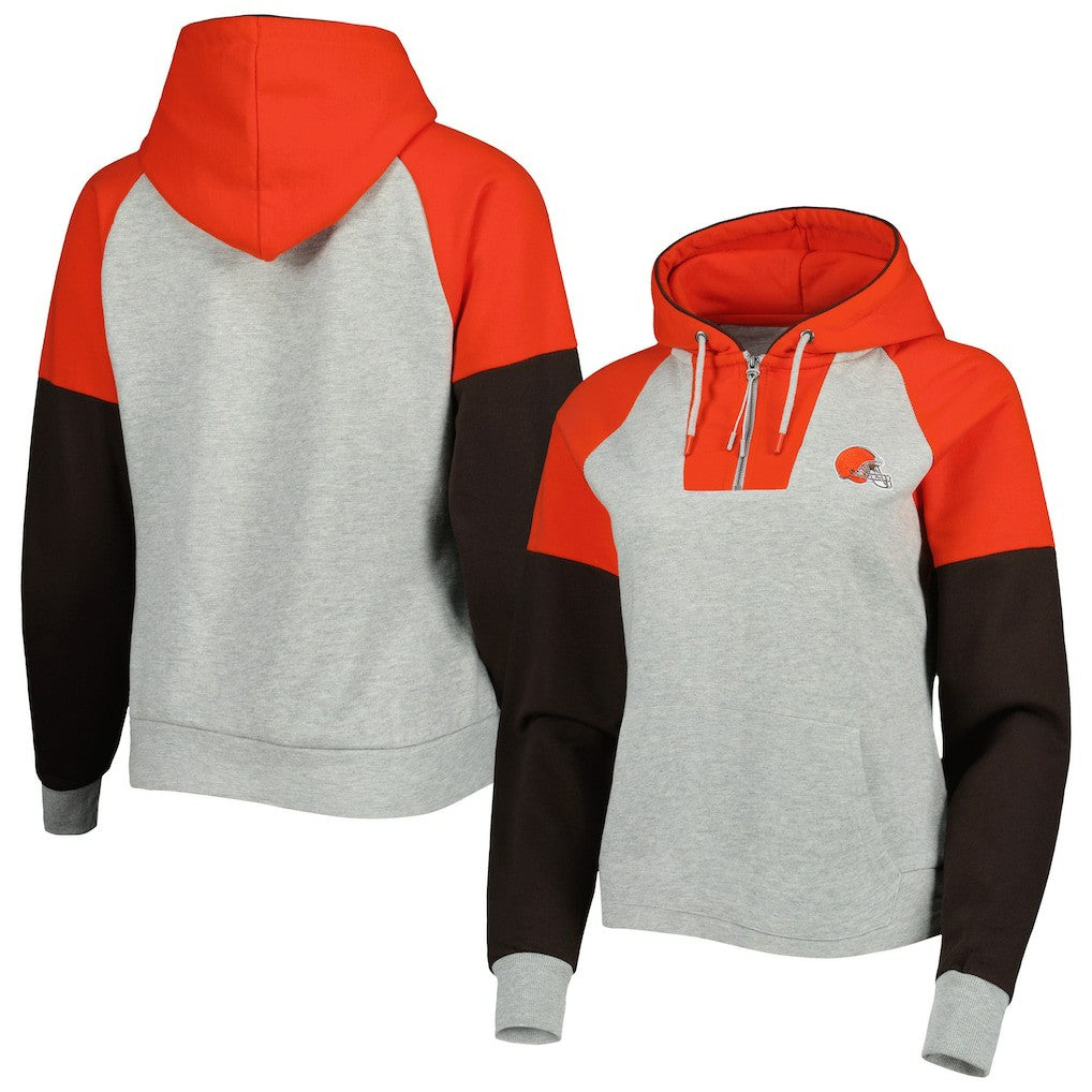 Cleveland Browns  Antigua Women's Lightweight Jackpot Raglan Half-Zip Pullover Hoodie