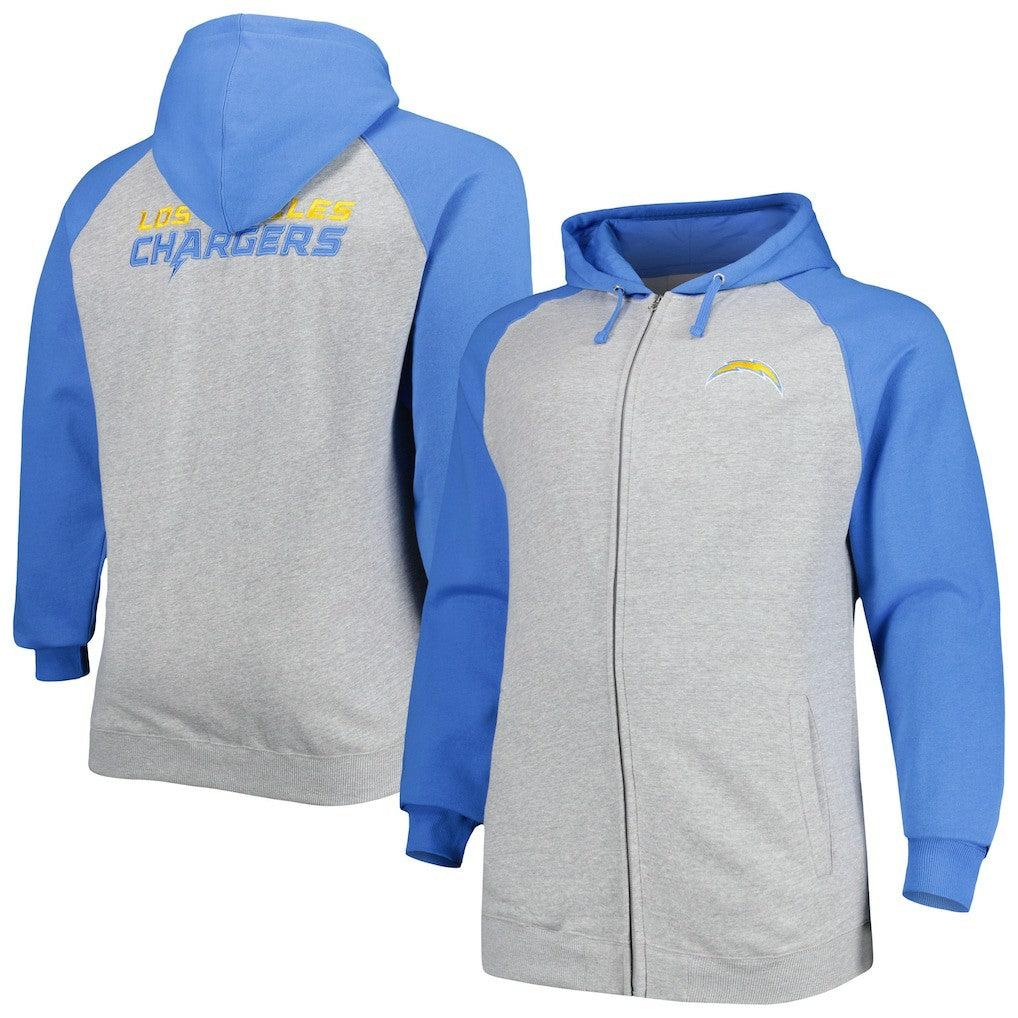 Los Angeles Chargers Fanatics Big & Tall Fleece Raglan Full-Zip Hoodie Jacket