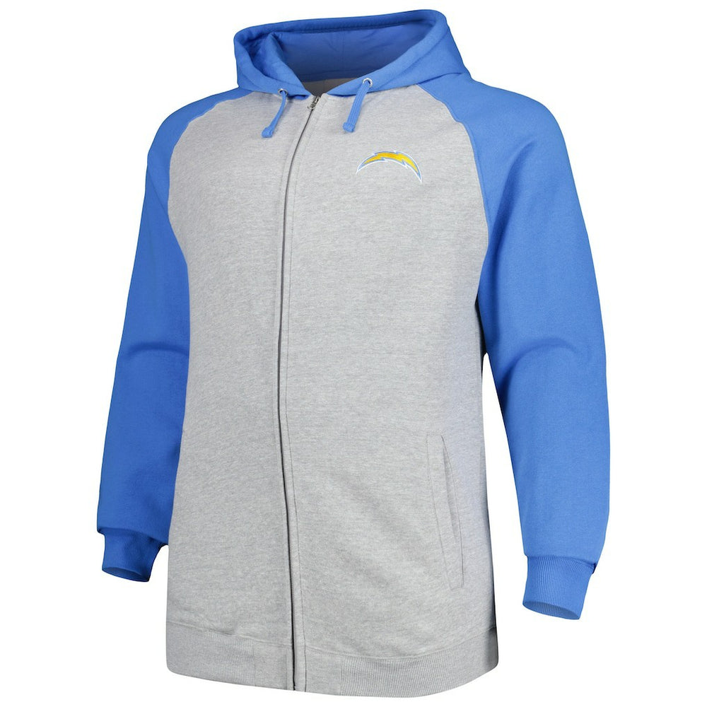 Los Angeles Chargers Fanatics Big & Tall Fleece Raglan Full-Zip Hoodie Jacket