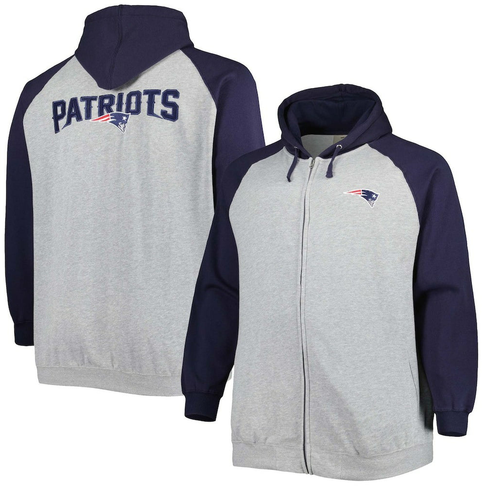 New England Patriots  Big & Tall Fleece Raglan Full-Zip Hoodie Jacket