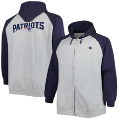 New England Patriots  Big & Tall Fleece Raglan Full-Zip Hoodie Jacket