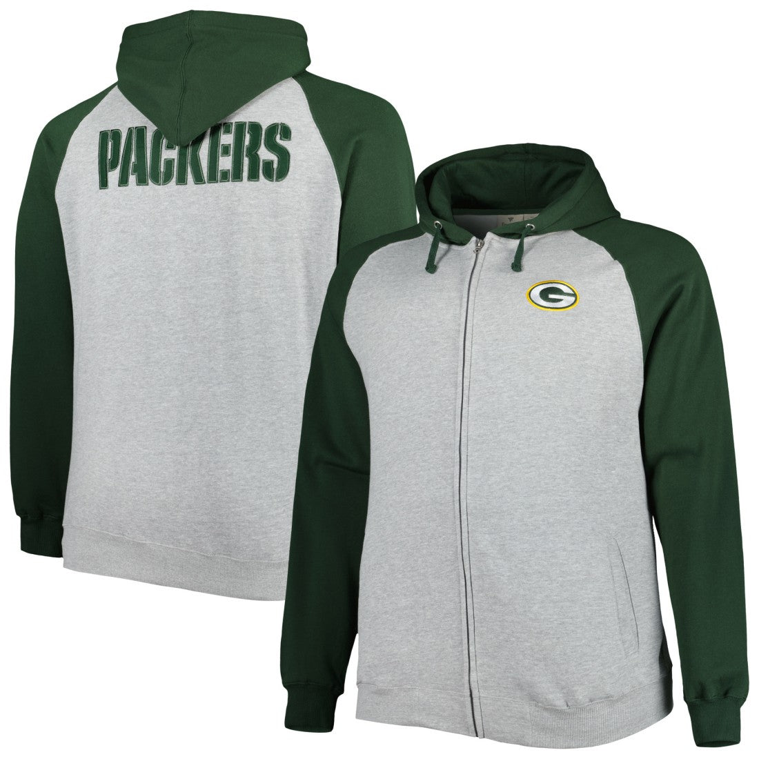 Green Bay Packers  Big & Tall Fleece Raglan Full-Zip Hoodie Jacket