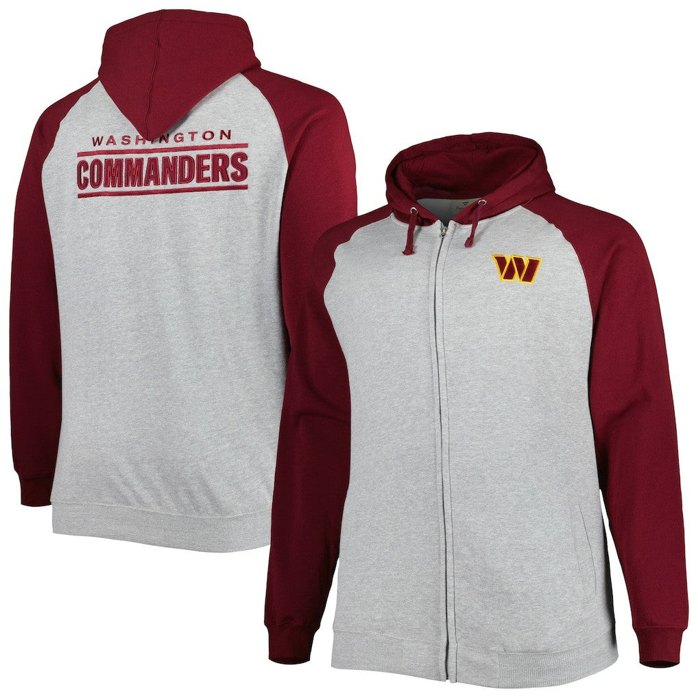 Washington Commanders  Big & Tall Fleece Raglan Full-Zip Hoodie Jacket