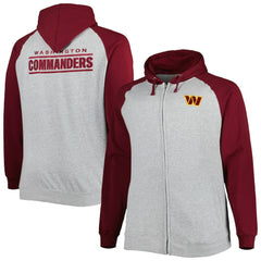 Washington Commanders  Big & Tall Fleece Raglan Full-Zip Hoodie Jacket