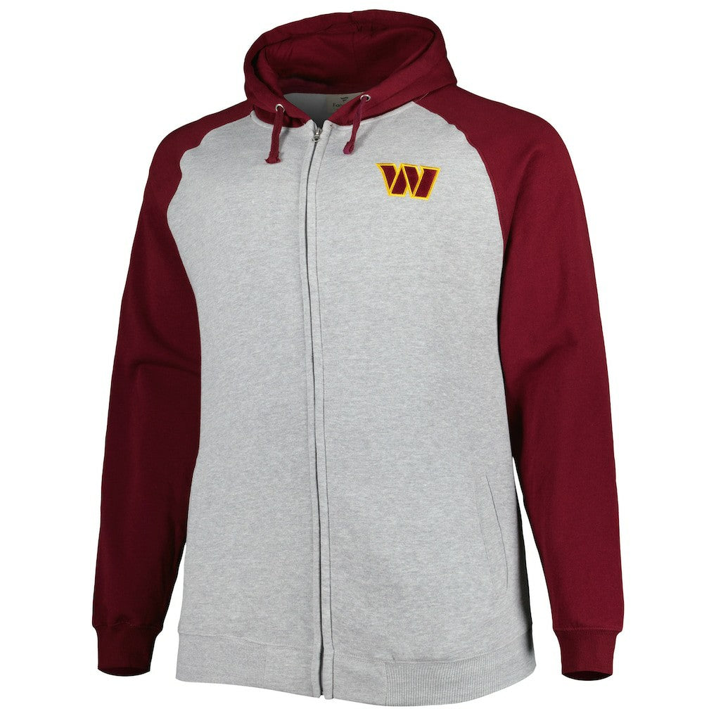 Washington Commanders  Big & Tall Fleece Raglan Full-Zip Hoodie Jacket