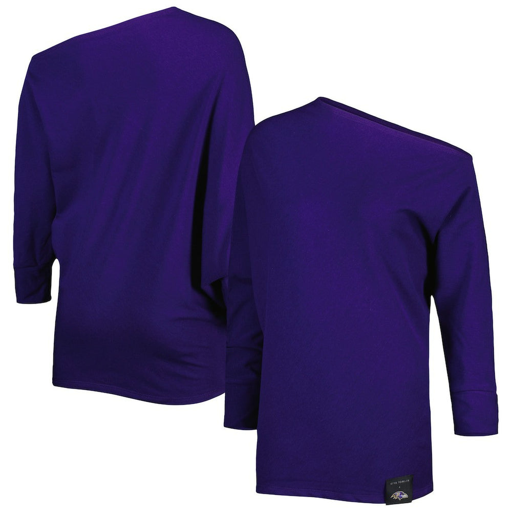 Baltimore Ravens  KIYA TOMLIN Women's Twisted Tri-Blend Asymmetrical 3/4-Dolman Sleeve Sweatshirt