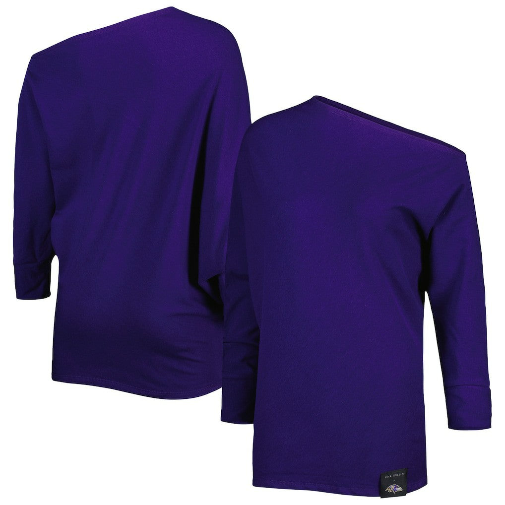 Baltimore Ravens  KIYA TOMLIN Women's Twisted Tri-Blend Asymmetrical 3/4-Dolman Sleeve Sweatshirt
