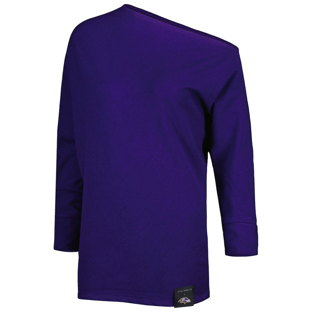 Baltimore Ravens  KIYA TOMLIN Women's Twisted Tri-Blend Asymmetrical 3/4-Dolman Sleeve Sweatshirt