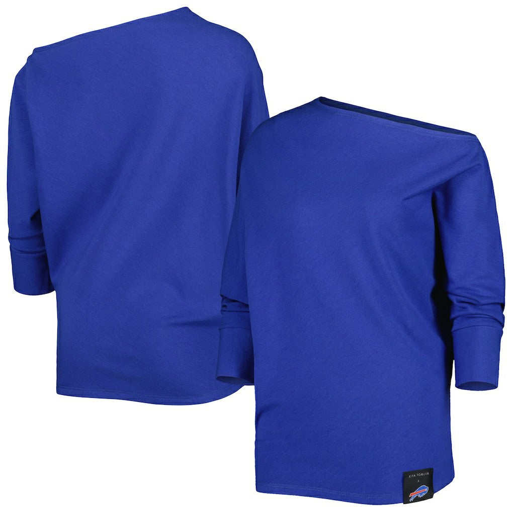 Buffalo Bills  KIYA TOMLIN Women's Twisted Tri-Blend Asymmetrical 3/4-Dolman Sleeve Sweatshirt
