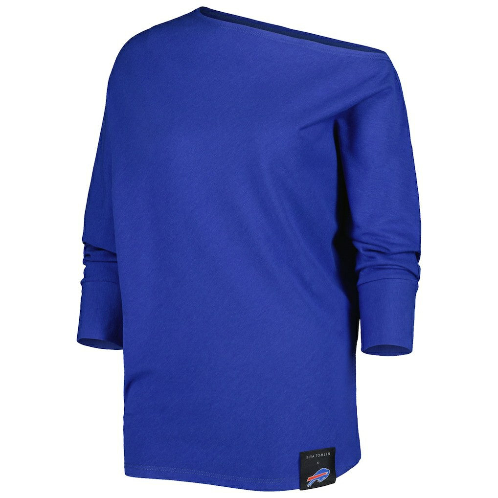 Buffalo Bills  KIYA TOMLIN Women's Twisted Tri-Blend Asymmetrical 3/4-Dolman Sleeve Sweatshirt