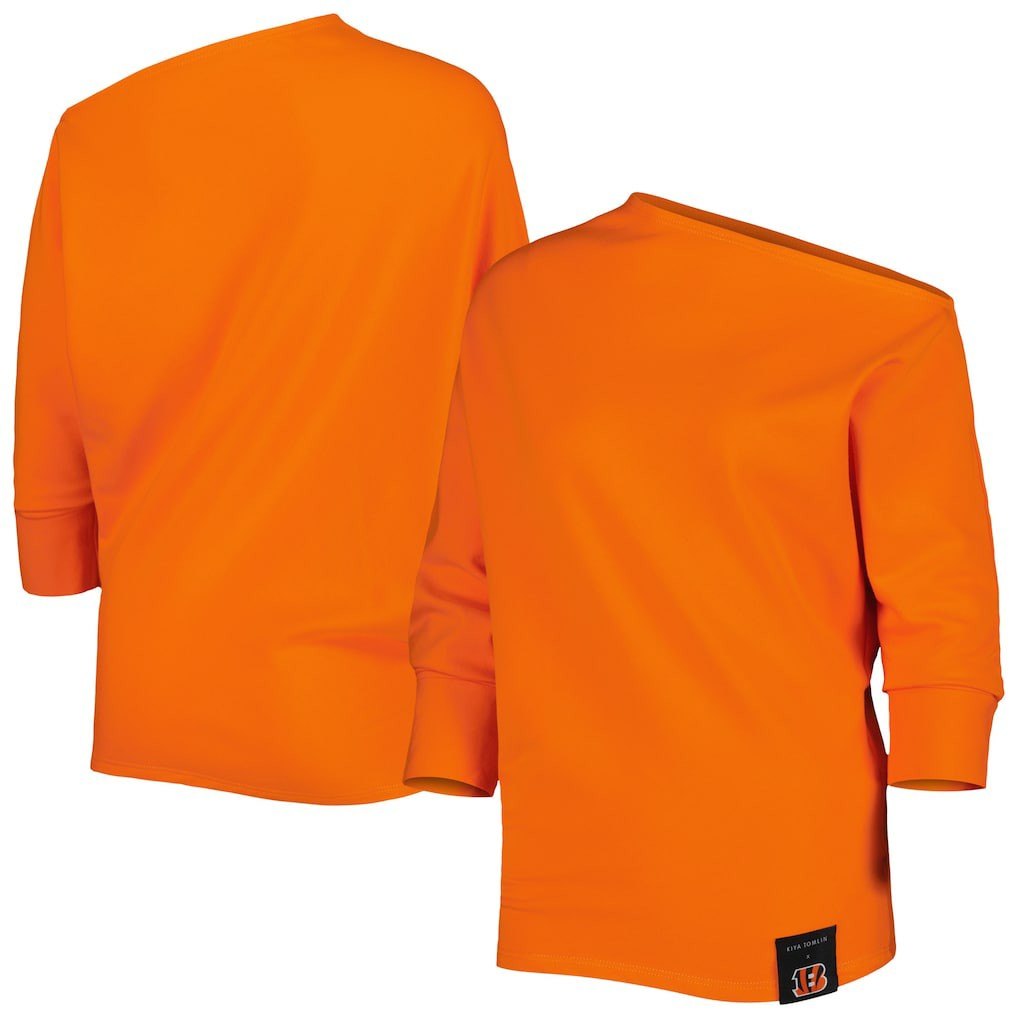 Cincinnati Bengals  KIYA TOMLIN Women's Twisted Tri-Blend Asymmetrical 3/4-Dolman Sleeve Sweatshirt