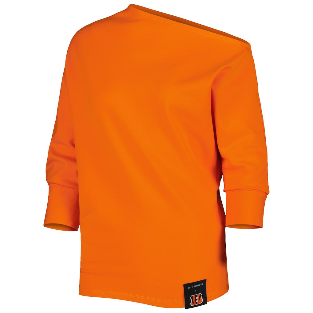 Cincinnati Bengals  KIYA TOMLIN Women's Twisted Tri-Blend Asymmetrical 3/4-Dolman Sleeve Sweatshirt