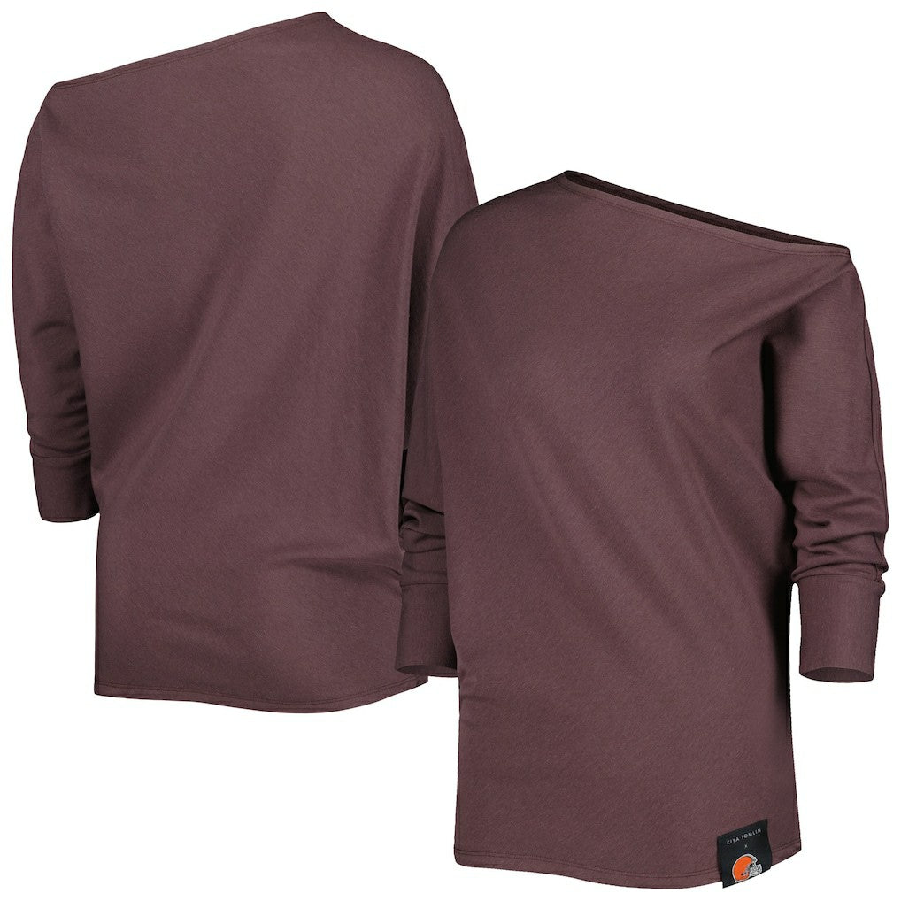 Cleveland Browns  KIYA TOMLIN Women's Twisted Tri-Blend Asymmetrical 3/4-Dolman Sleeve Sweatshirt