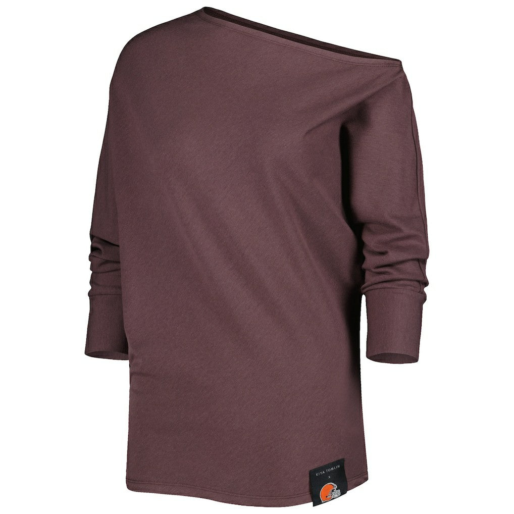 Cleveland Browns  KIYA TOMLIN Women's Twisted Tri-Blend Asymmetrical 3/4-Dolman Sleeve Sweatshirt