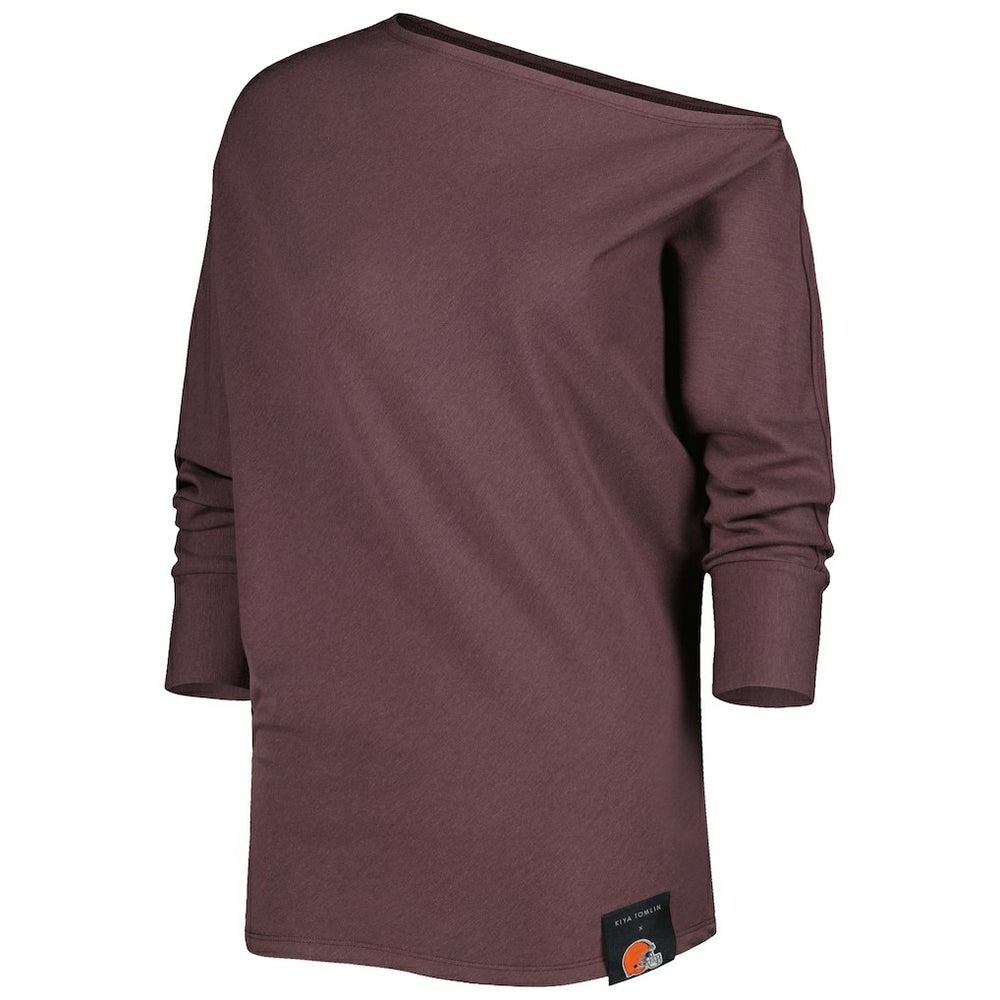 Cleveland Browns  KIYA TOMLIN Women's Twisted Tri-Blend Asymmetrical 3/4-Dolman Sleeve Sweatshirt