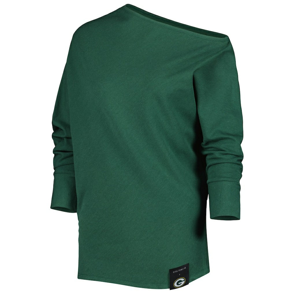 Green Bay Packers  KIYA TOMLIN Women's Twisted Tri-Blend Asymmetrical 3/4-Dolman Sleeve Sweatshirt