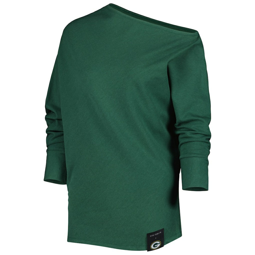 Green Bay Packers  KIYA TOMLIN Women's Twisted Tri-Blend Asymmetrical 3/4-Dolman Sleeve Sweatshirt