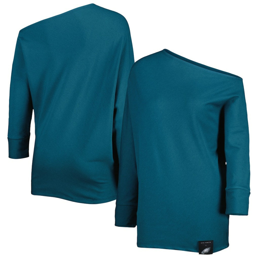 Philadelphia Eagles  KIYA TOMLIN Women's Twisted Tri-Blend Asymmetrical 3/4-Dolman Sleeve Sweatshirt