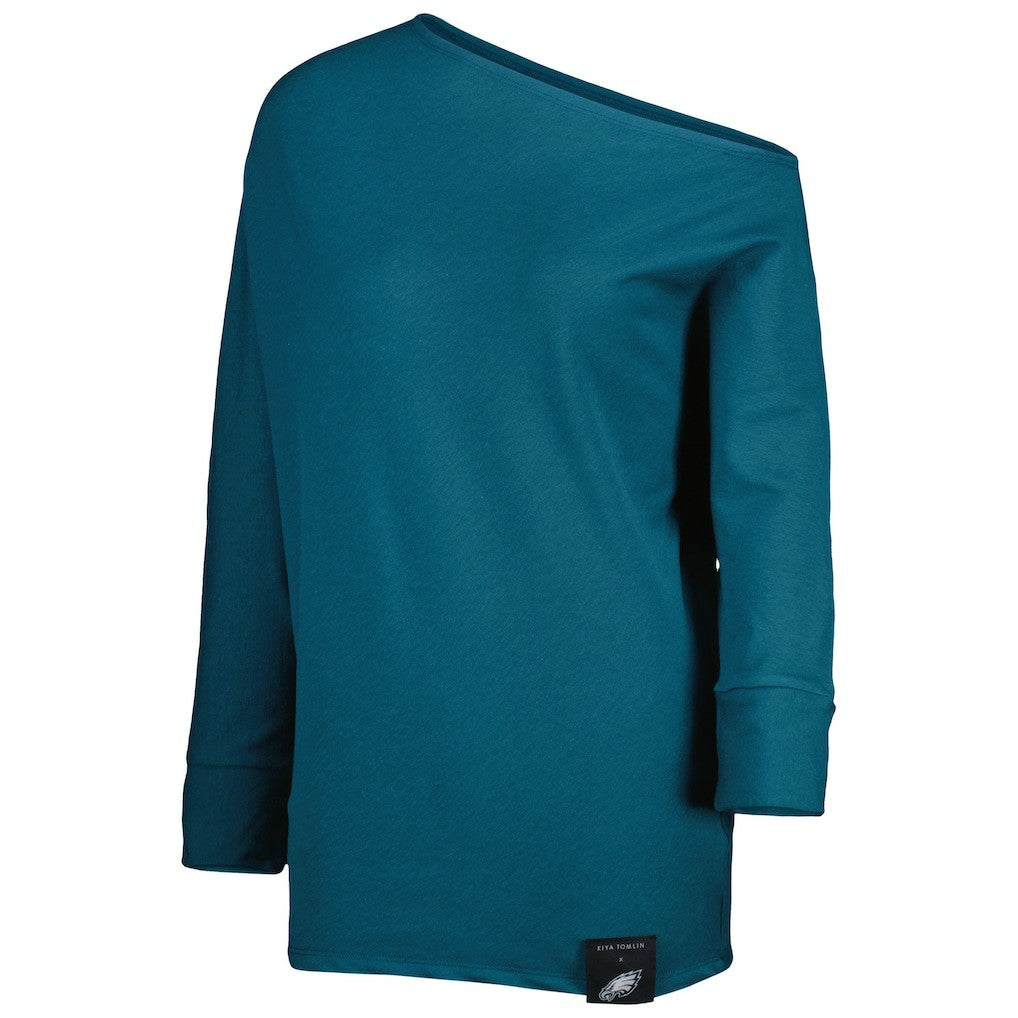 Philadelphia Eagles  KIYA TOMLIN Women's Twisted Tri-Blend Asymmetrical 3/4-Dolman Sleeve Sweatshirt