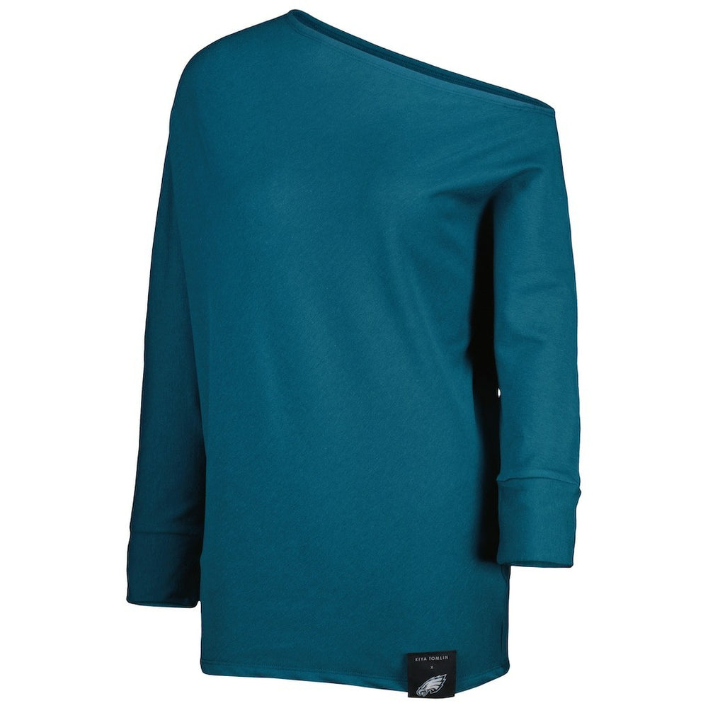 Philadelphia Eagles  KIYA TOMLIN Women's Twisted Tri-Blend Asymmetrical 3/4-Dolman Sleeve Sweatshirt