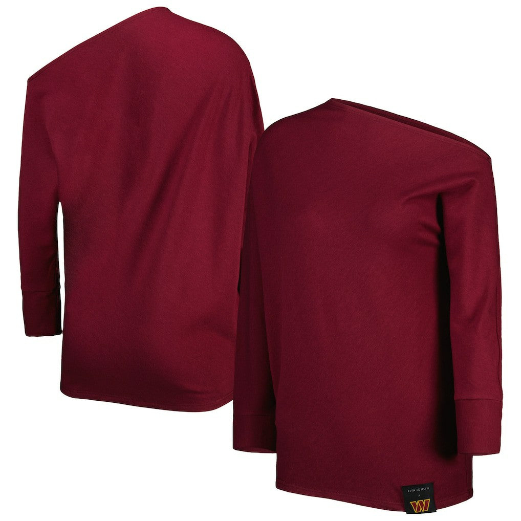Washington Commanders  KIYA TOMLIN Women's Twisted Tri-Blend Asymmetrical 3/4-Dolman Sleeve Sweatshirt
