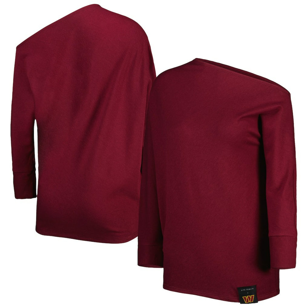 Washington Commanders  KIYA TOMLIN Women's Twisted Tri-Blend Asymmetrical 3/4-Dolman Sleeve Sweatshirt