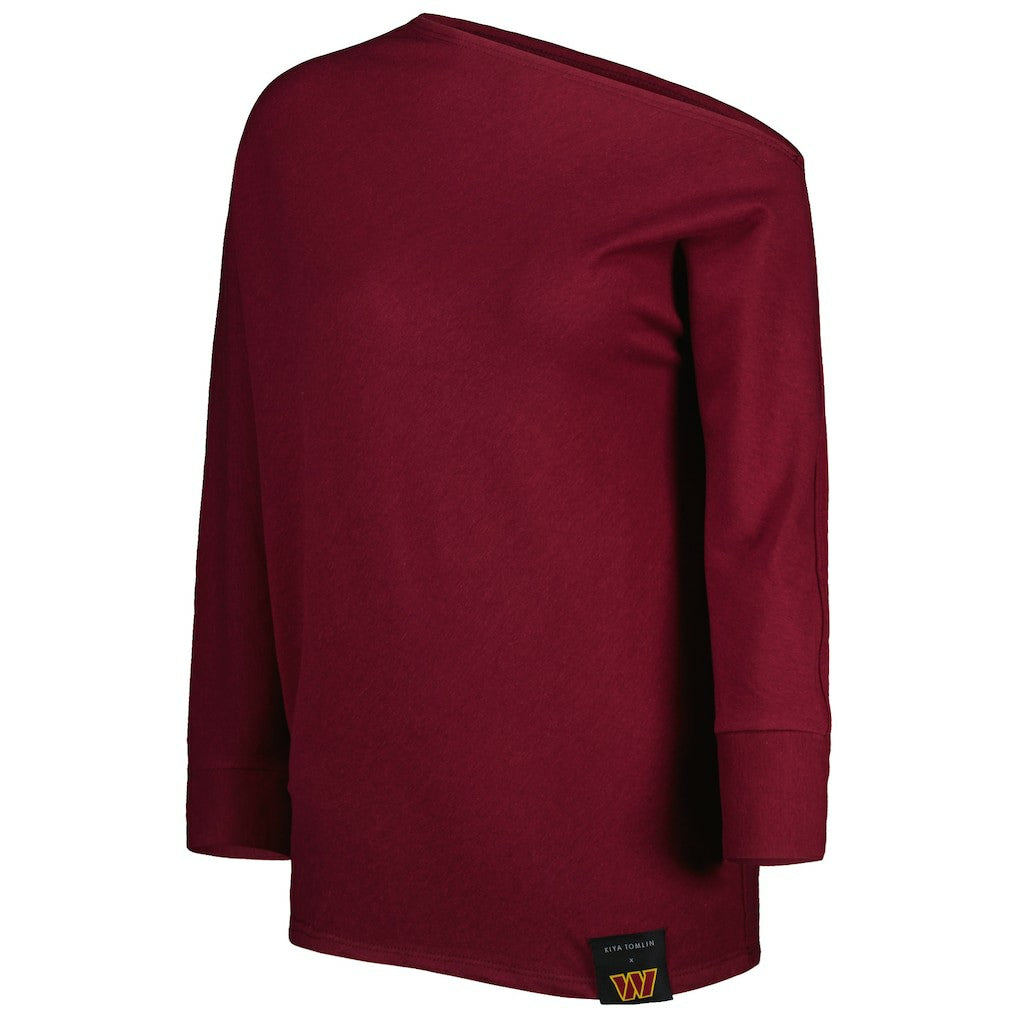 Washington Commanders  KIYA TOMLIN Women's Twisted Tri-Blend Asymmetrical 3/4-Dolman Sleeve Sweatshirt