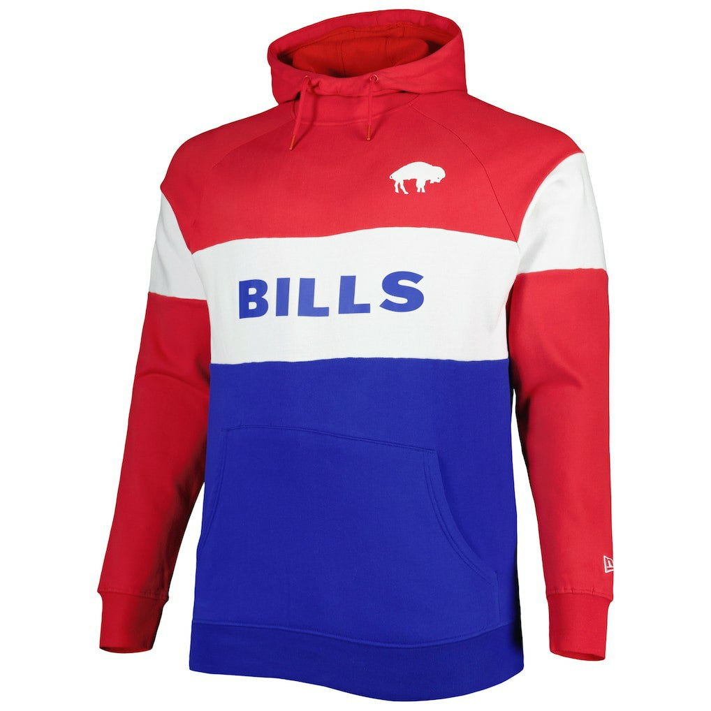 Buffalo Bills New Era Big & Tall Throwback Colorblock Fleece Raglan Pullover Hoodie