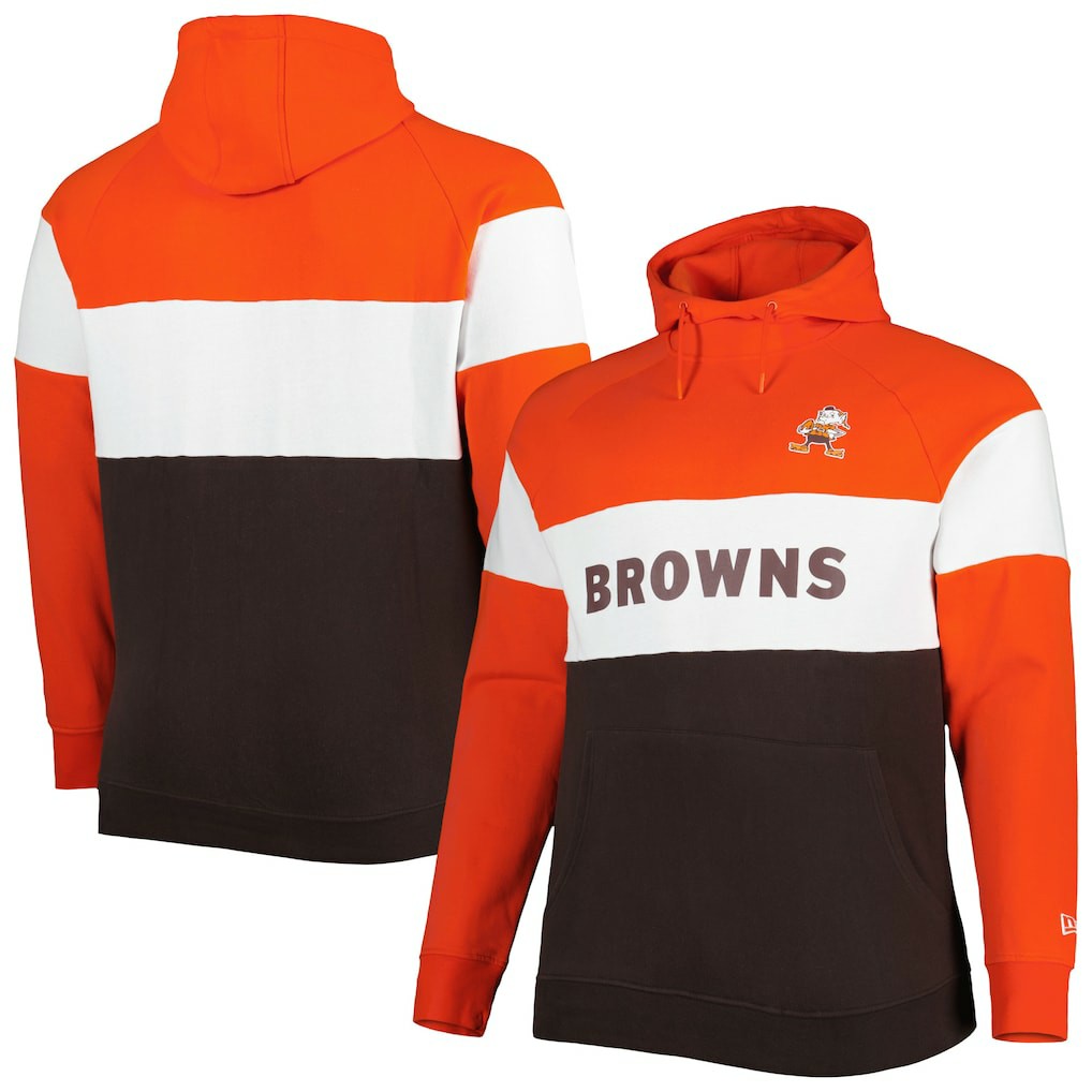 Cleveland Browns New Era Big & Tall Throwback Colorblock Fleece Raglan Pullover Hoodie