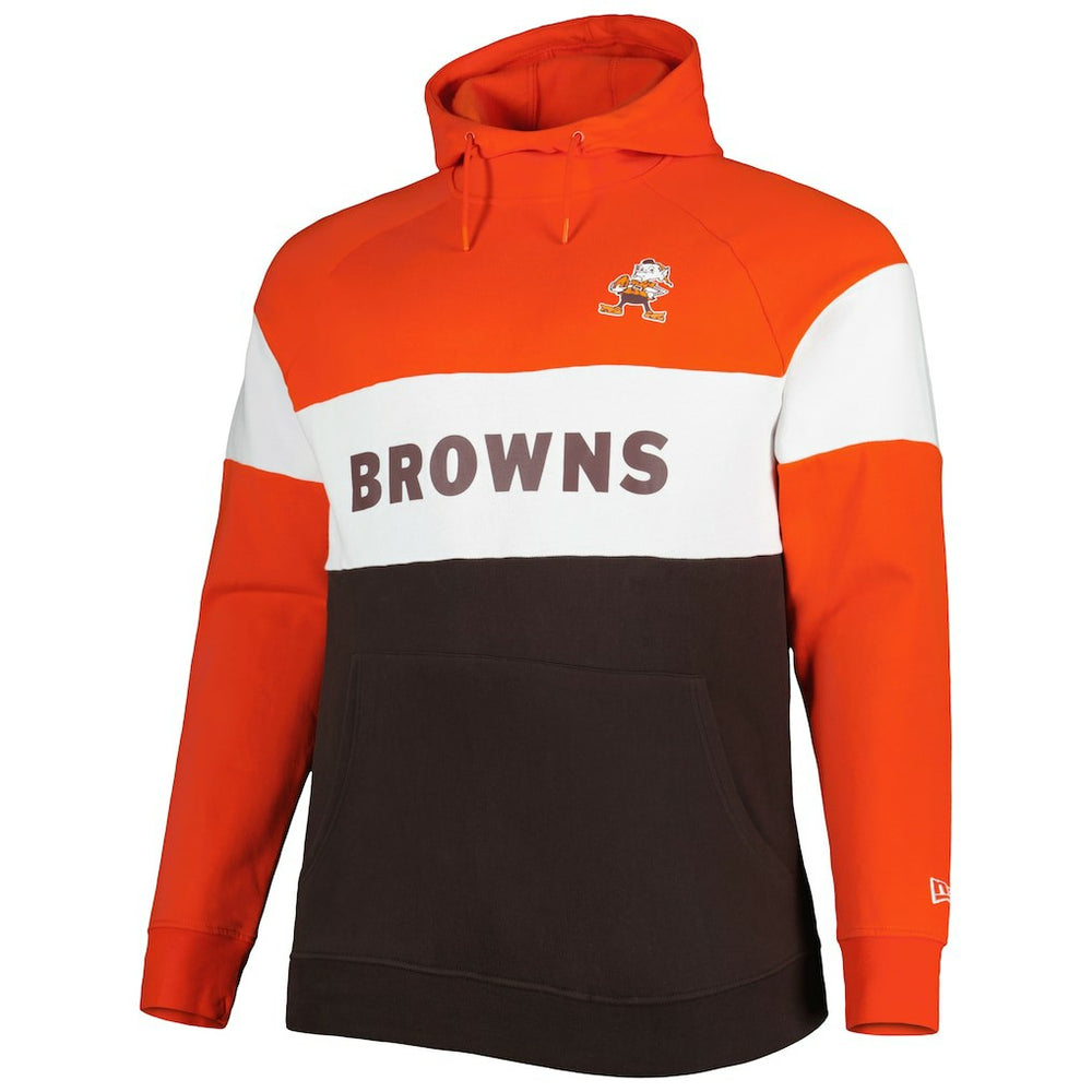 Cleveland Browns New Era Big & Tall Throwback Colorblock Fleece Raglan Pullover Hoodie