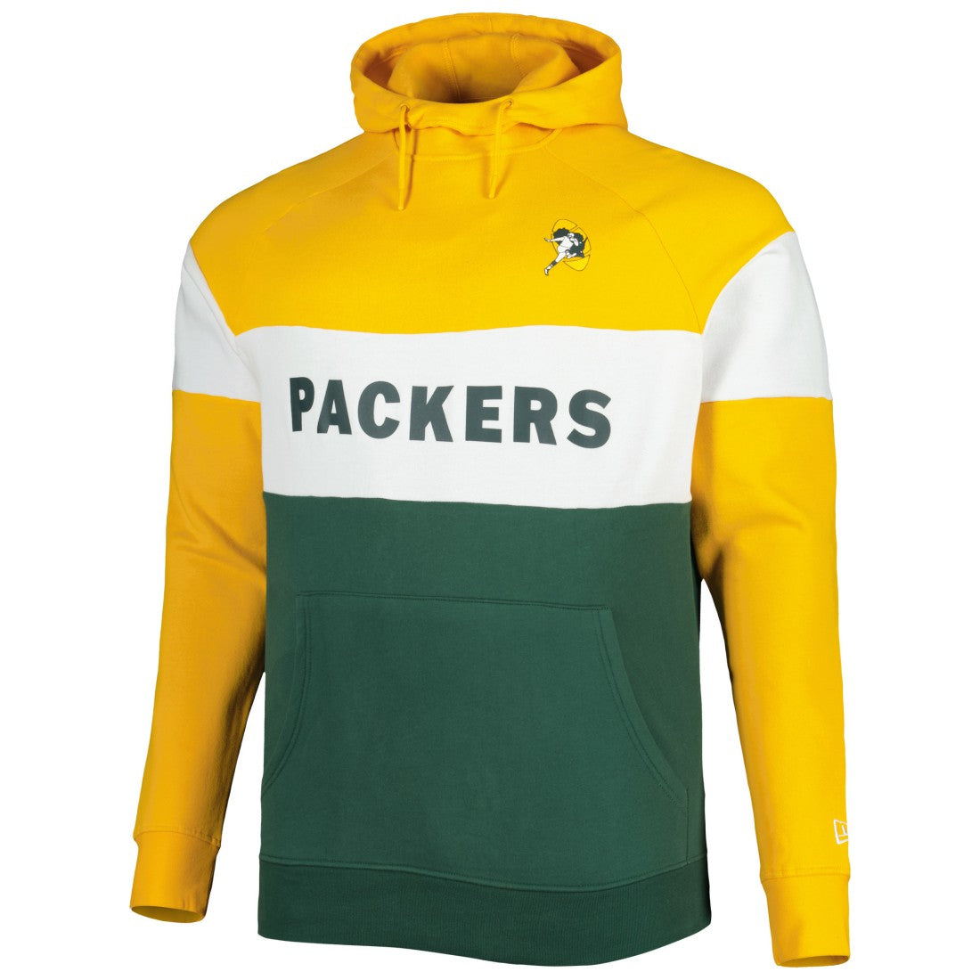 Green Bay Packers New Era Big & Tall Throwback Colorblock Fleece Raglan Pullover Hoodie